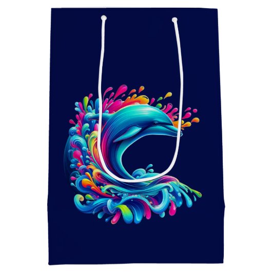 Kleurrijke Dolphin Splash Medium Cadeauzakje (Achterkant)