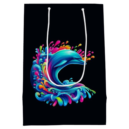 Kleurrijke Dolphin Splash Medium Cadeauzakje (Achterkant)