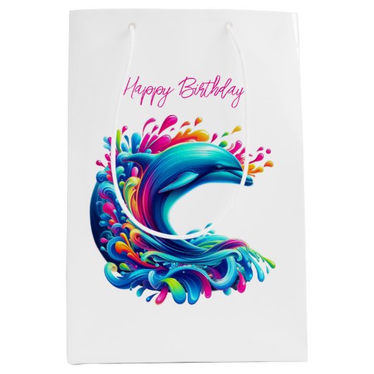 Kleurrijke Dolphin Splash- Medium Cadeauzakje (Voorkant)