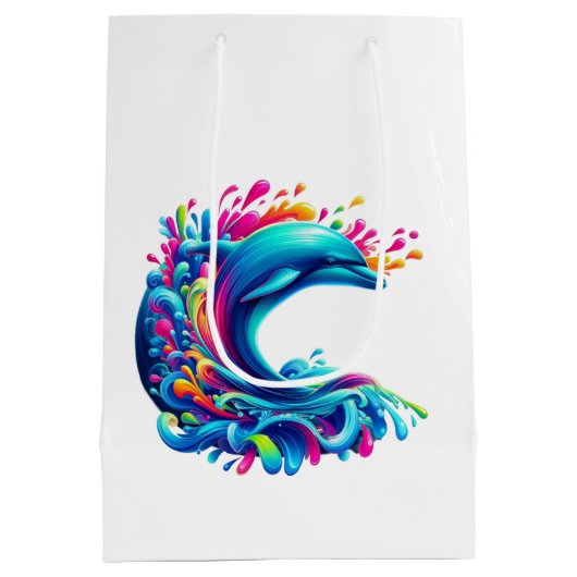 Kleurrijke Dolphin Splash- Medium Cadeauzakje (Achterkant)