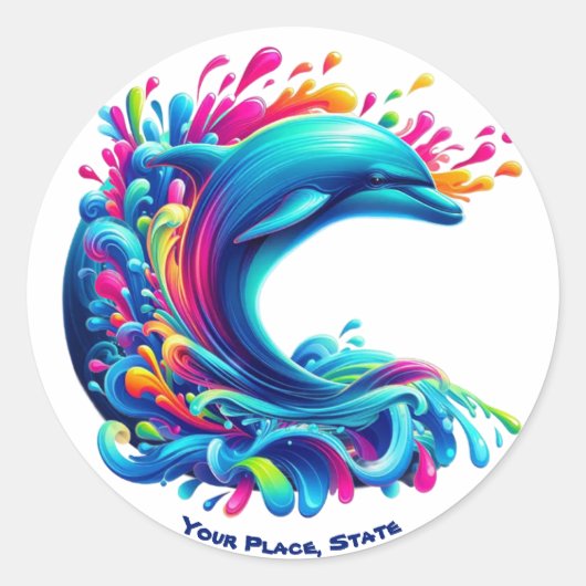 Kleurrijke Dolphin Splash Ronde Sticker (Voorkant)