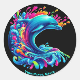 Kleurrijke Dolphin Splash Ronde Sticker