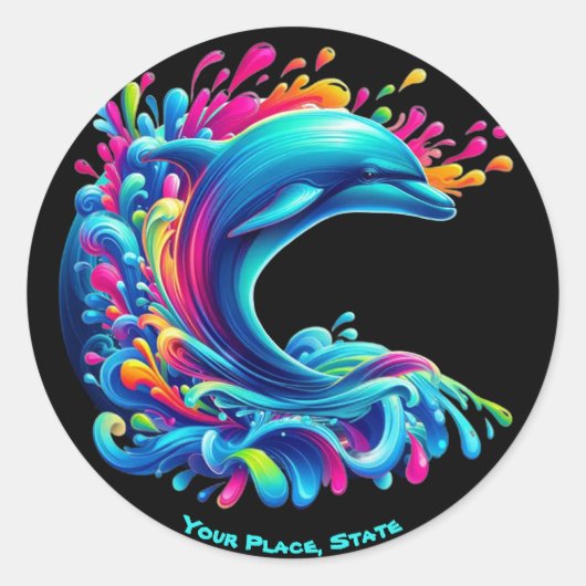 Kleurrijke Dolphin Splash Ronde Sticker (Voorkant)