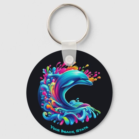 Kleurrijke Dolphin Splash Sleutelhanger (Voorkant)
