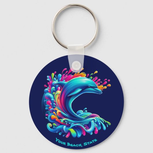 Kleurrijke Dolphin Splash Sleutelhanger (Voorkant)