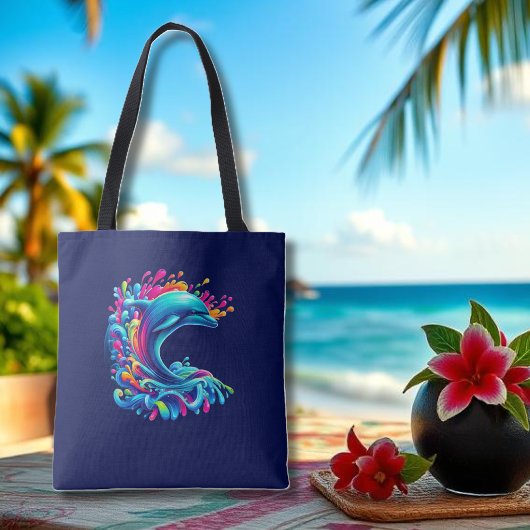 Kleurrijke Dolphin Splash Tote Bag