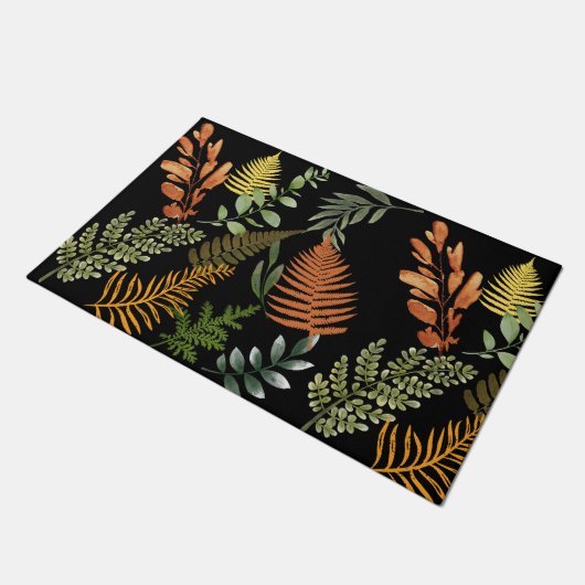 Kleurrijke donkere varen botanische bladeren bloem deurmat (Schuin)