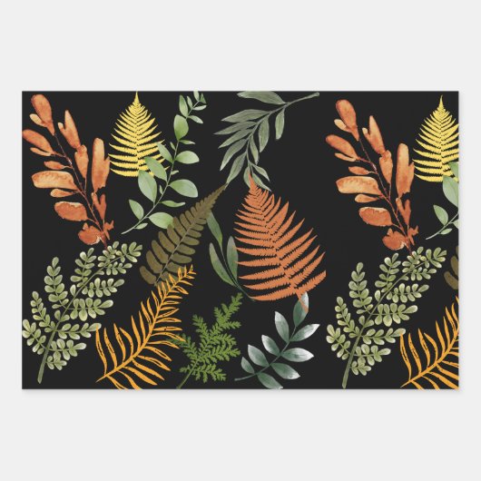 Kleurrijke donkere varen botanische bladeren bloem inpakpapier vel (Voorkant 3)