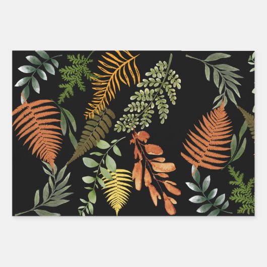 Kleurrijke donkere varen botanische bladeren bloem inpakpapier vel (Voorkant)