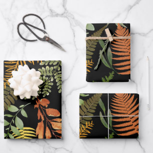 Kleurrijke donkere varen botanische bladeren bloem inpakpapier vel