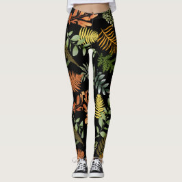 Kleurrijke donkere varen botanische bladeren bloem leggings