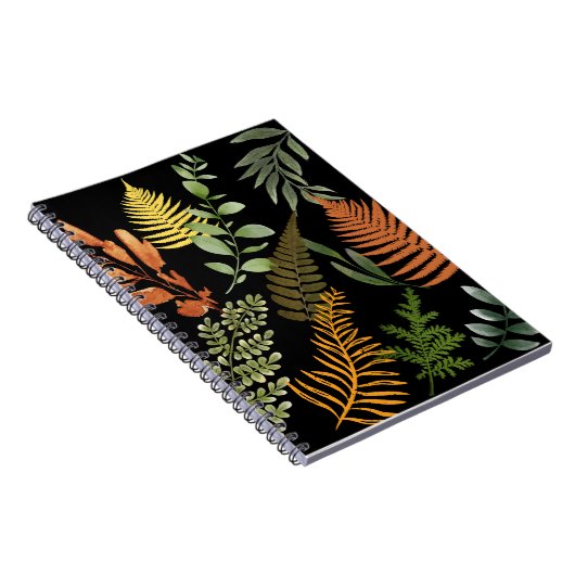 Kleurrijke donkere varen botanische bladeren bloem notitieboek (Rechterzijde)