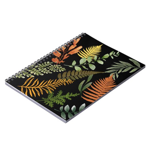Kleurrijke donkere varen botanische bladeren bloem notitieboek (Linkerzijde)