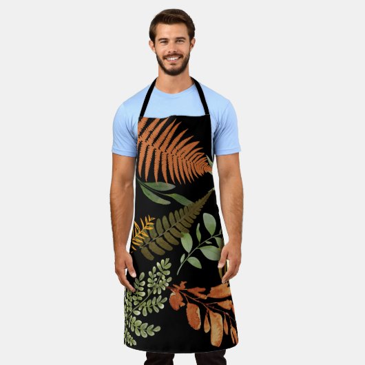 Kleurrijke donkere varen botanische bladeren bloem schort (Gedragen)