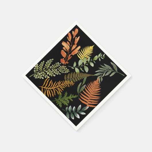 Kleurrijke donkere varen botanische bloemblaadjes servet (Hoek)