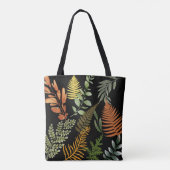 Kleurrijke donkere varen botanische bloemblaadjes tote bag (Achterkant)