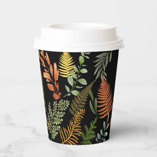 Kleurrijke donkere varen botanische gebladerte blo papieren bekers (Achterkant)