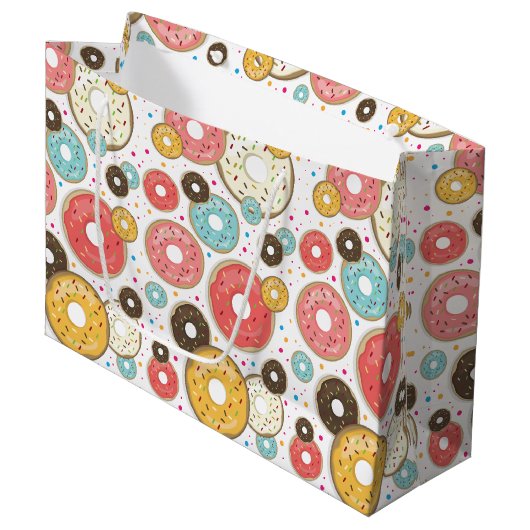 Kleurrijke donut patronen groot cadeauzakje (Voorkant Gekanteld)