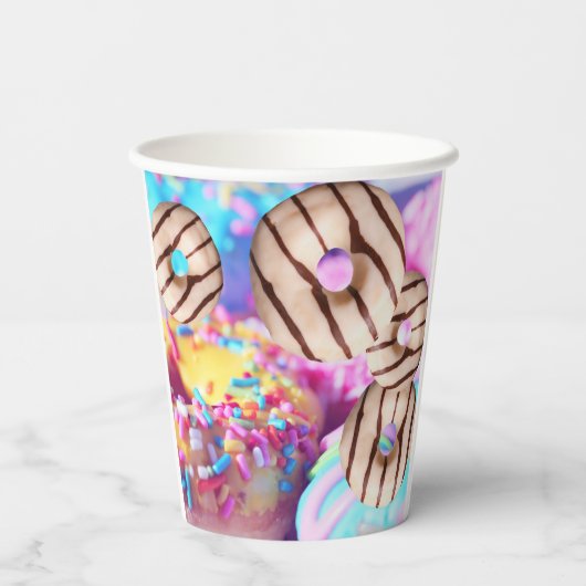 Kleurrijke Donut Style Party Paper Cup Papieren Bekers (Achterkant)