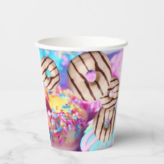 Kleurrijke Donut Style Party Paper Cup Papieren Bekers (Voorkant)