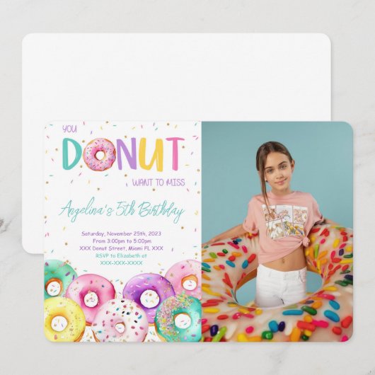 Kleurrijke Donut Verjaardagsfeestfoto Kaart (Voorkant / Achterkant)