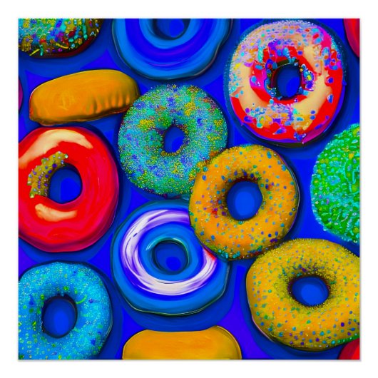 Kleurrijke donuts Blauw Perfect Poster (Voorkant)