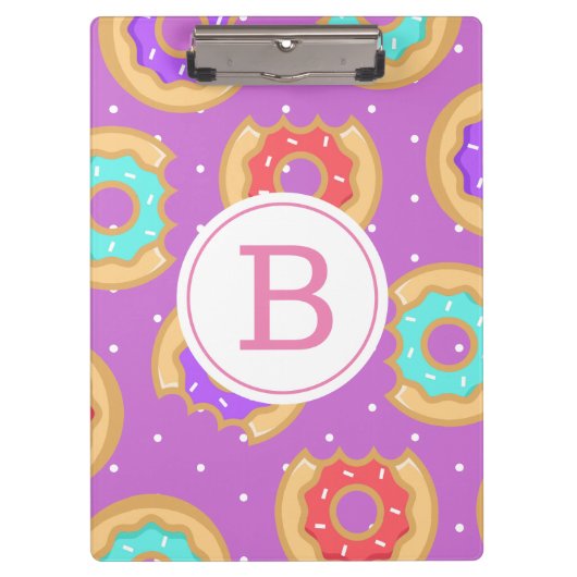 Kleurrijke donuts en pooldommels | Monogram Klembord (Voorkant)