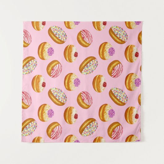 Kleurrijke Donuts: Hand getrokken Waterverf Wandkleed (Voorkant (horizontaal))