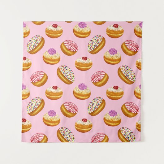 Kleurrijke Donuts: Hand getrokken Waterverf Wandkleed (Voorkant)