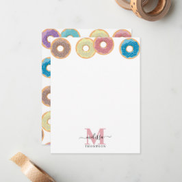 Kleurrijke Donuts & Spikkels Monogram Notitiekaartje