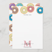 Kleurrijke Donuts & Sprinkles Monogram Bedankkaart (Voorkant / Achterkant)