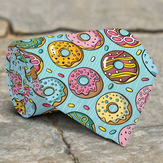 Kleurrijke Donuts Sprinkles Stripes Blauwe Achterg Stropdas