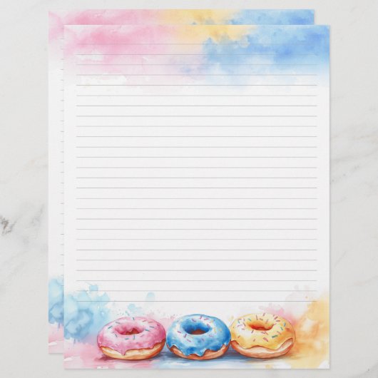 Kleurrijke Donuts Stationery Lined Schrijfpapier (Voorkant / Achterkant)