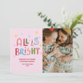 Kleurrijke Doodle All is Bright Christmas Kaart (Staand voorkant)