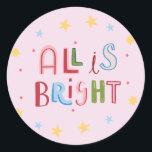 Kleurrijke Doodle All is Bright Christmas Kaart Ronde Sticker<br><div class="desc">Verfris het seizoen met ons bruisende en speelse Doodle Holiday Collectie, met een levendige mix van kerstkaarten, cadeau-labels en unieke cadeaus. Elk item in dit collectie toont kleurrijke, met de hand getekende design vol feestelijk gejuich, ideaal om plezier te verspreiden naar vrienden en familie. Of je nu grillige vakantiegroeten uitstuurt,...</div>