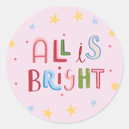Kleurrijke Doodle All is Bright Christmas Kaart Ronde Sticker (Voorkant)