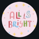 Kleurrijke Doodle All is Bright Christmas Kaart Ronde Sticker<br><div class="desc">Verfris het seizoen met ons bruisende en speelse Doodle Holiday Collectie, met een levendige mix van kerstkaarten, cadeau-labels en unieke cadeaus. Elk item in dit collectie toont kleurrijke, met de hand getekende design vol feestelijk gejuich, ideaal om plezier te verspreiden naar vrienden en familie. Of je nu grillige vakantiegroeten uitstuurt,...</div>