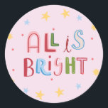 Kleurrijke Doodle All is Bright Christmas Kaart Ronde Sticker<br><div class="desc">Verfris het seizoen met ons bruisende en speelse Doodle Holiday Collectie, met een levendige mix van kerstkaarten, cadeau-labels en unieke cadeaus. Elk item in dit collectie toont kleurrijke, met de hand getekende design vol feestelijk gejuich, ideaal om plezier te verspreiden naar vrienden en familie. Of je nu grillige vakantiegroeten uitstuurt,...</div>