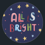 Kleurrijke Doodle All is Bright Christmas Kaart Ronde Sticker<br><div class="desc">Verfris het seizoen met ons bruisende en speelse Doodle Holiday Collectie, met een levendige mix van kerstkaarten, cadeau-labels en unieke cadeaus. Elk item in dit collectie toont kleurrijke, met de hand getekende design vol feestelijk gejuich, ideaal om plezier te verspreiden naar vrienden en familie. Of je nu grillige vakantiegroeten uitstuurt,...</div>
