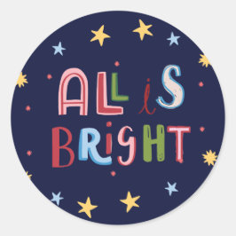 Kleurrijke Doodle All is Bright Christmas Kaart Ronde Sticker