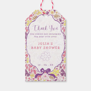 Kleurrijke Doodle Bloem Potlood Schets Baby Shower Cadeaulabel
