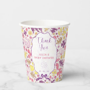 Kleurrijke Doodle Bloem Potlood Schets Baby Shower Papieren Bekers