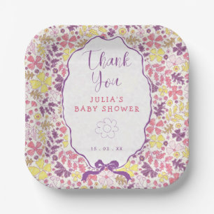 Kleurrijke Doodle Bloem Potlood Schets Baby Shower Papieren Bordje
