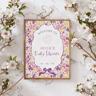 Kleurrijke Doodle Bloem Potlood Schets Baby Shower Poster