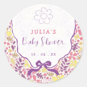 Kleurrijke Doodle Bloem Potlood Schets Baby Shower Ronde Sticker