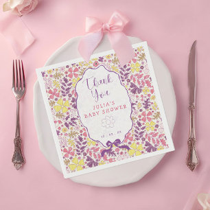 Kleurrijke Doodle Bloem Potlood Schets Baby Shower Servet