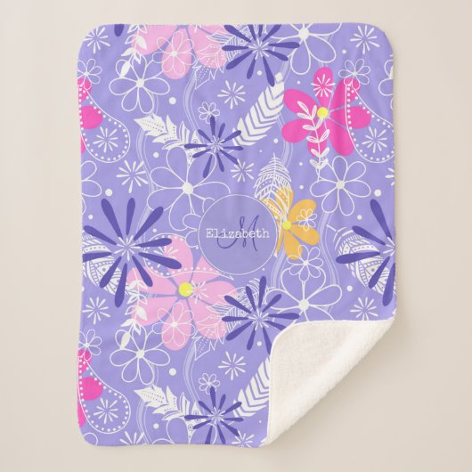 kleurrijke doodle floral boho veegt paisleuzen sherpa deken (Voorkant)