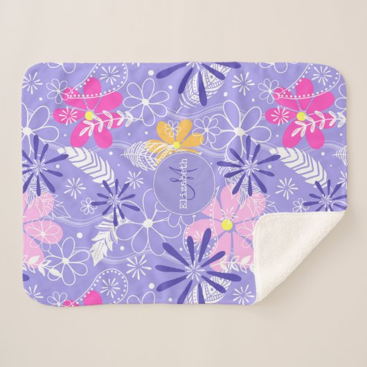 kleurrijke doodle floral boho veegt paisleuzen sherpa deken (Voorkant (horizontaal))