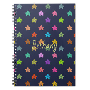Kleurrijke Doodle Harten op Blauwe Gepersonaliseer Notitieboek