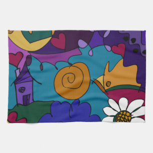 Kleurrijke Doodle Kunst Leuke Unieke Keukenhanddoe Theedoek